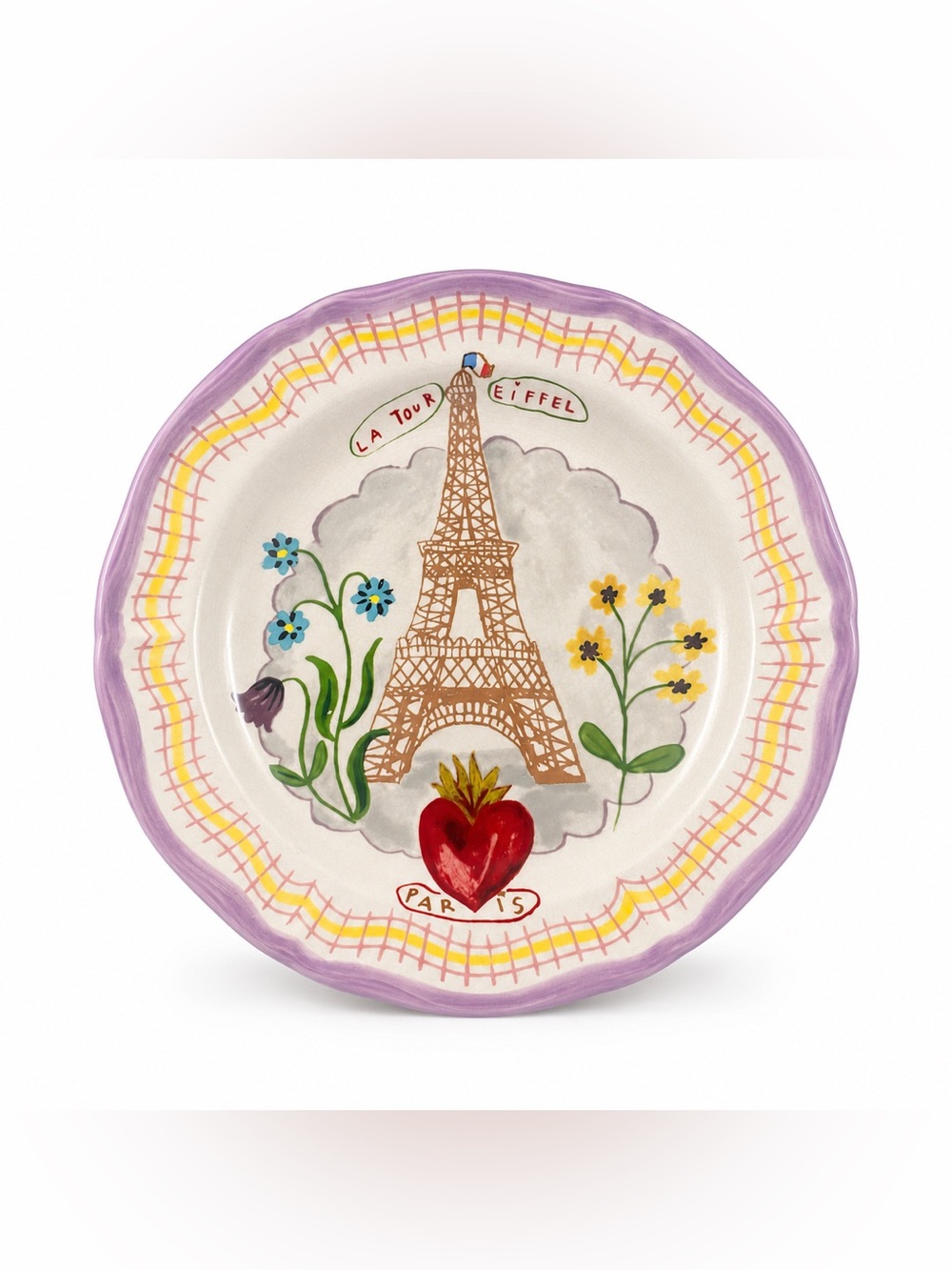 Anthropologie Purple-Trim Eiffel Tower Decorative Plate